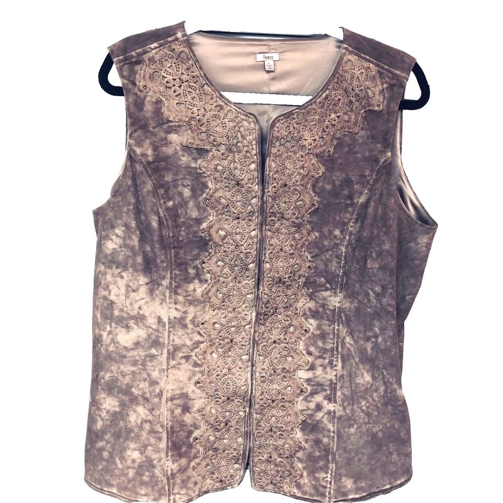 Reba Womens‎ Suede Embellished Vest L Rhinestone Lace Lined Feminine Western